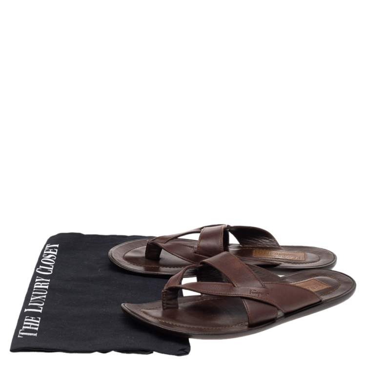 Pre Owned Salvatore Ferragamo Brown Leather Thong Sandals Size 40.5