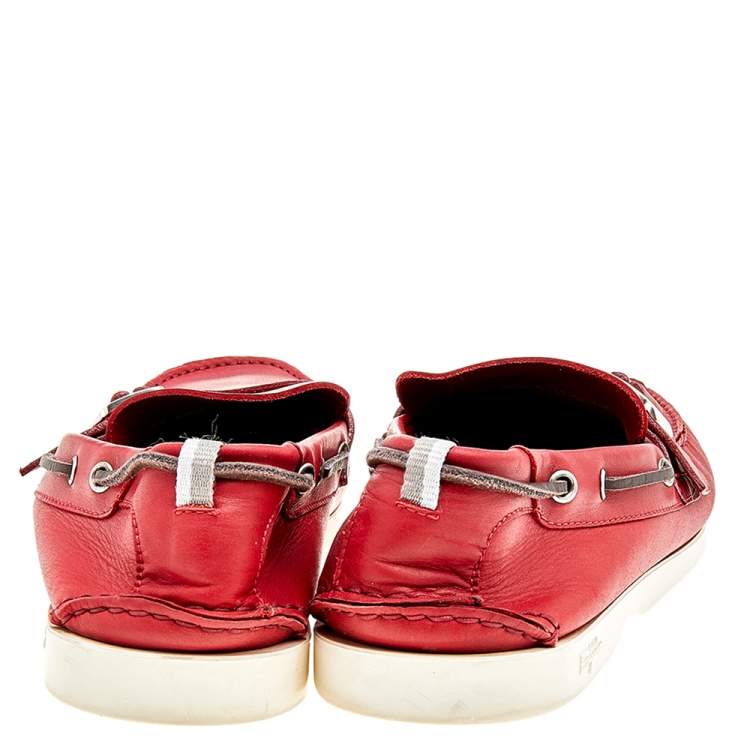 Pre Owned Salvatore Ferragamo Red Leather Slip On Loafers Size 46