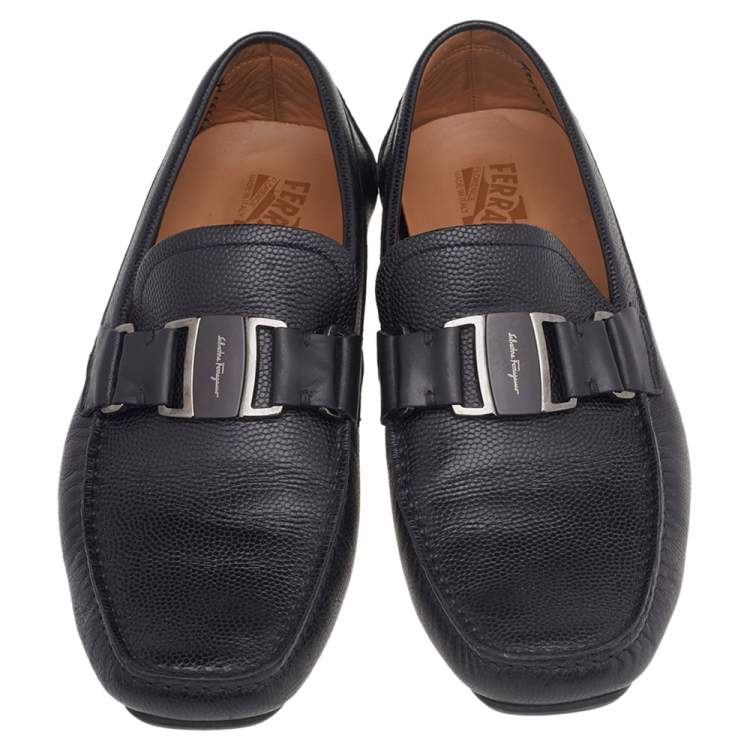 Pre Owned Salvatore Ferragamo Black Leather Slip On Loafers Size 41