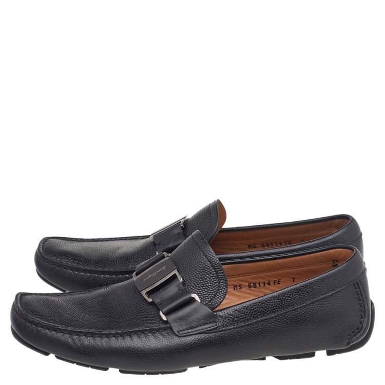 Pre Owned Salvatore Ferragamo Black Leather Slip On Loafers Size 41
