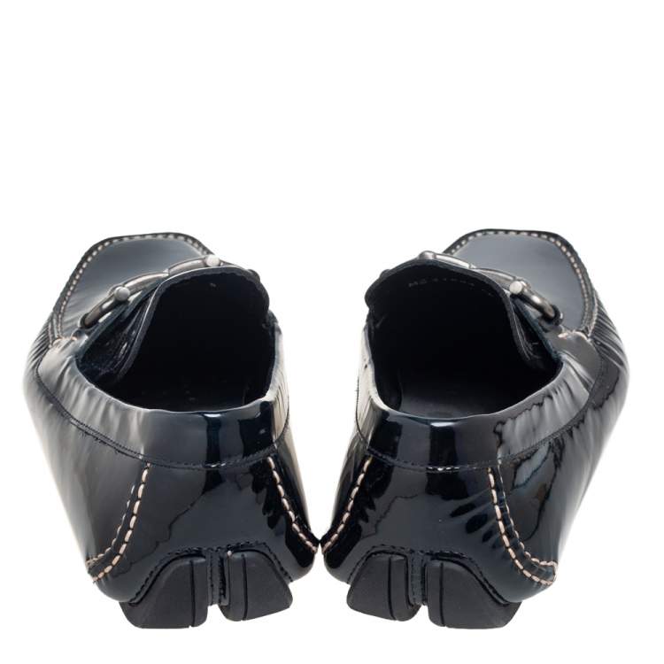 Pre Owned Salvatore Ferragamo Black Patent Leather Parigi Gancini Driver Loafers Size 43