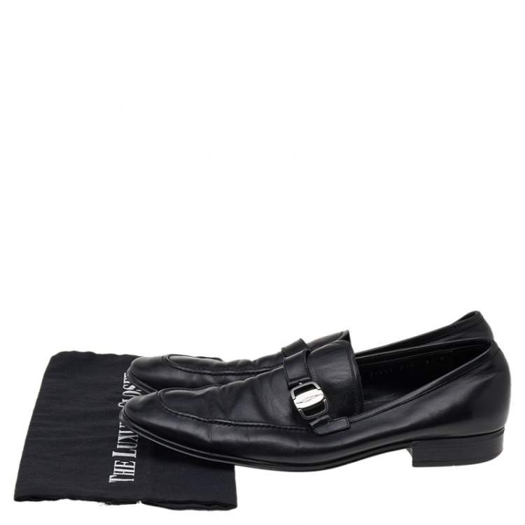 Pre Owned Salvatore Ferragamo Black Leather Slip On Loafers Size 44