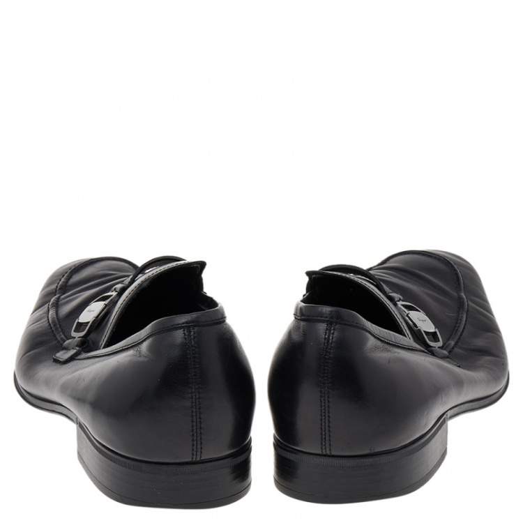 Pre Owned Salvatore Ferragamo Black Leather Slip On Loafers Size 44
