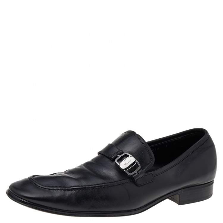 Pre Owned Salvatore Ferragamo Black Leather Slip On Loafers Size 44