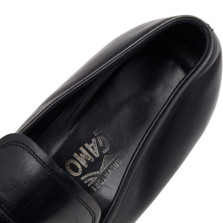 Pre Owned Salvatore Ferragamo Black Leather Slip On Loafers Size 44