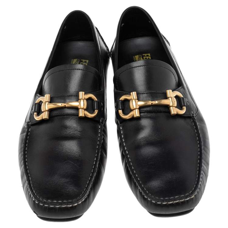 Pre Owned Salvatore Ferragamo Black Leather Slip On Loafers Size 44