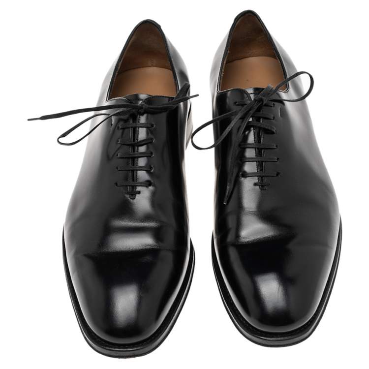 Pre Owned Salvatore Ferragamo Black Leather Lace Up Oxfords Size 42.5 