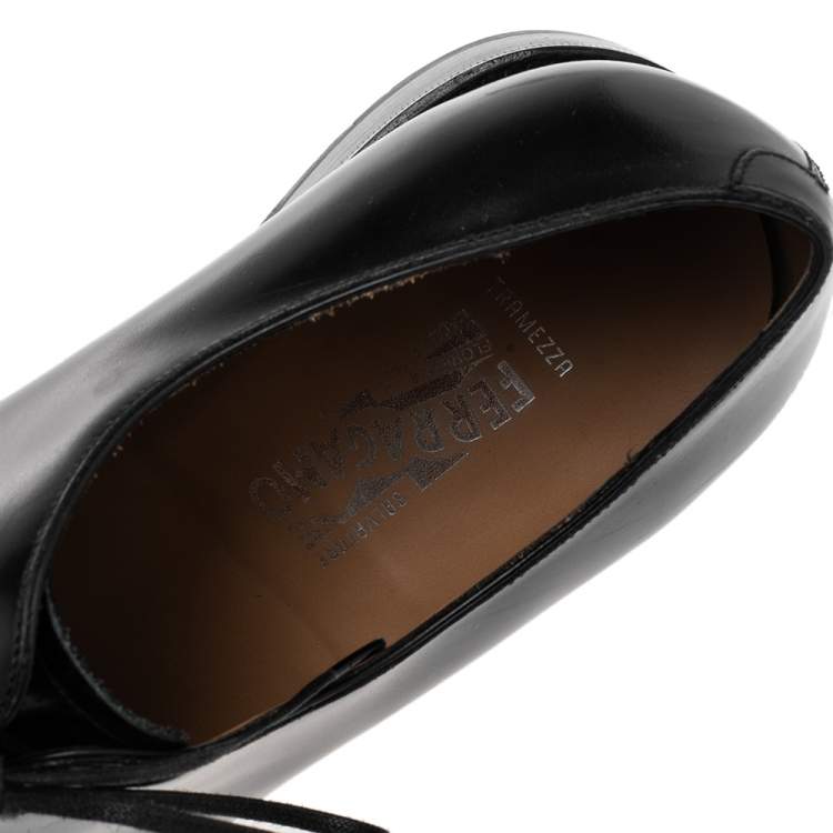 Pre Owned Salvatore Ferragamo Black Leather Lace Up Oxfords Size 42.5 