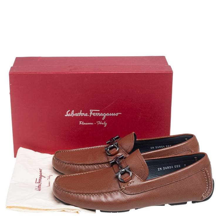 Pre Owned Salvatore Ferragamo Brown Lizard Leather Parigi Driver Loafers Size 41