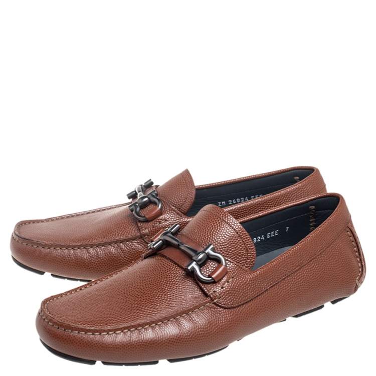 Pre Owned Salvatore Ferragamo Brown Lizard Leather Parigi Driver Loafers Size 41