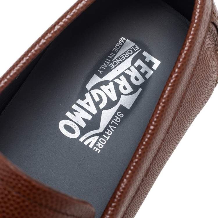 Pre Owned Salvatore Ferragamo Brown Lizard Leather Parigi Driver Loafers Size 41