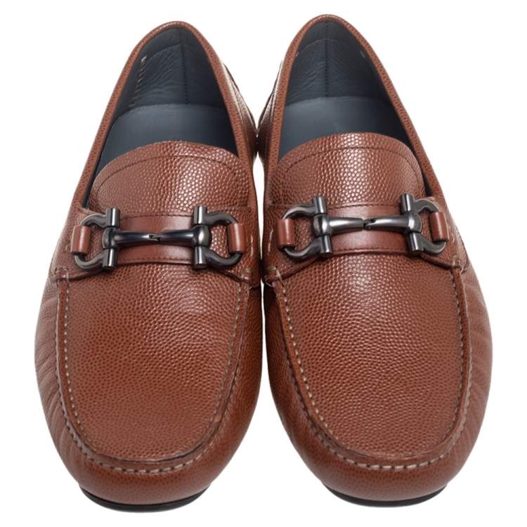 Pre Owned Salvatore Ferragamo Brown Lizard Leather Parigi Driver Loafers Size 41