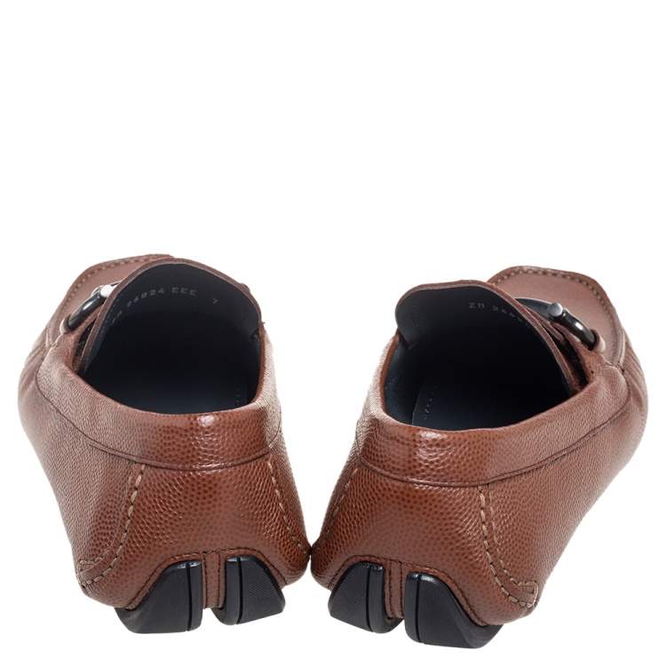 Pre Owned Salvatore Ferragamo Brown Lizard Leather Parigi Driver Loafers Size 41