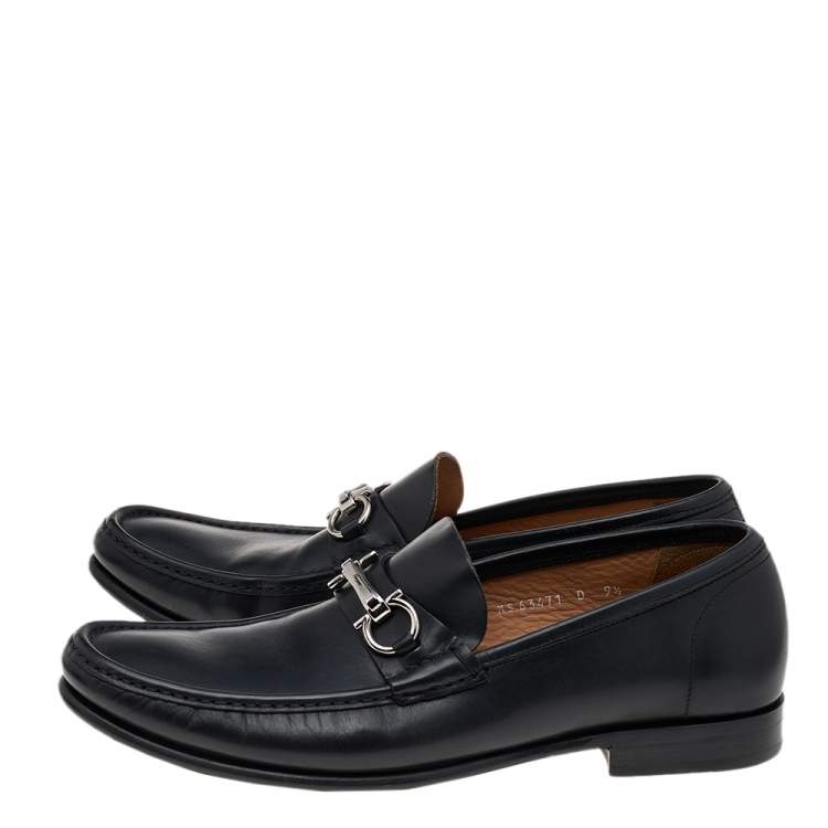 Pre Owned Salvatore Ferragamo Black Leather Gancio Slip On Loafers Size 43.5