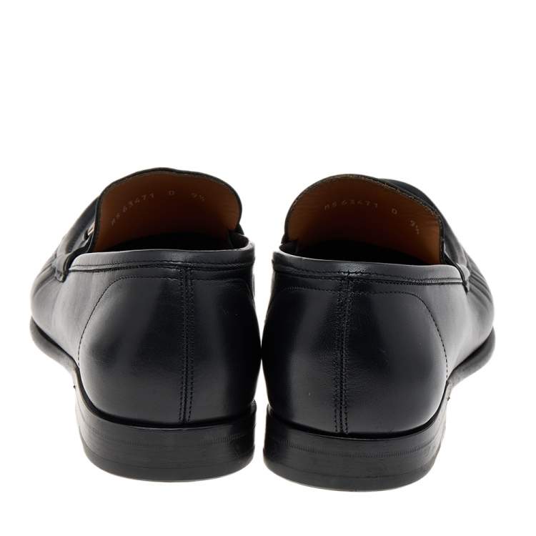 Pre Owned Salvatore Ferragamo Black Leather Gancio Slip On Loafers Size 43.5