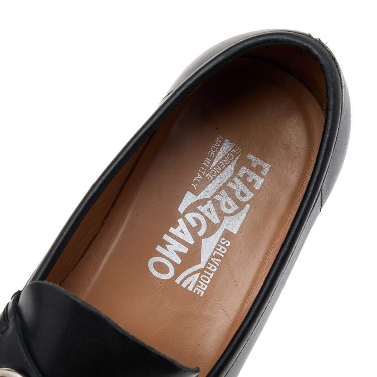 Pre Owned Salvatore Ferragamo Black Leather Gancio Slip On Loafers Size 43.5