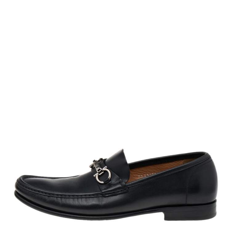 Pre Owned Salvatore Ferragamo Black Leather Gancio Slip On Loafers Size 43.5