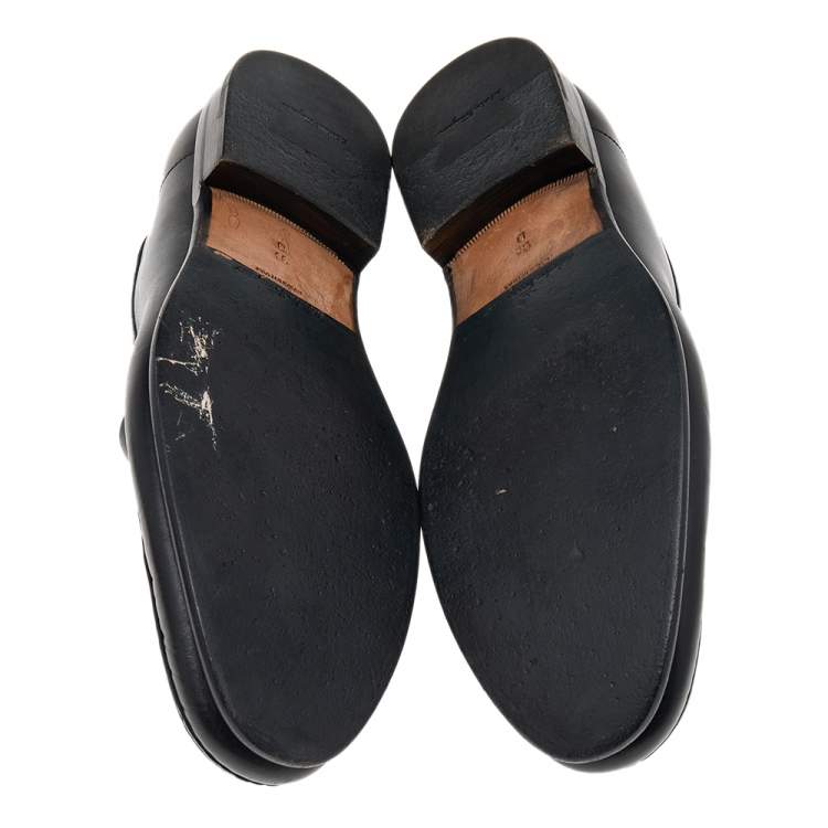 Pre Owned Salvatore Ferragamo Black Leather Gancio Slip On Loafers Size 43.5