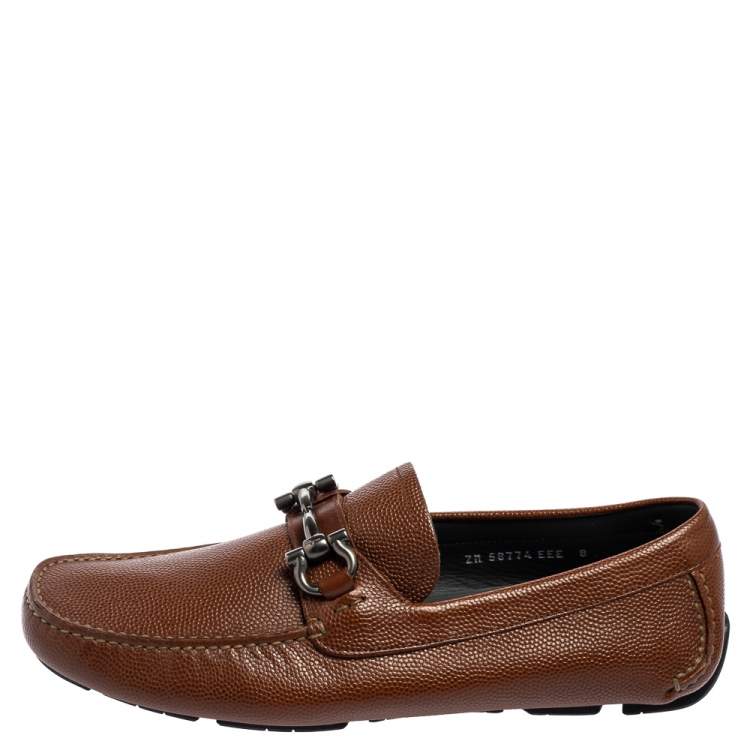 Pre Owned Salvatore Ferragamo Brown Leather Horsebit Driver Loafers Size 42