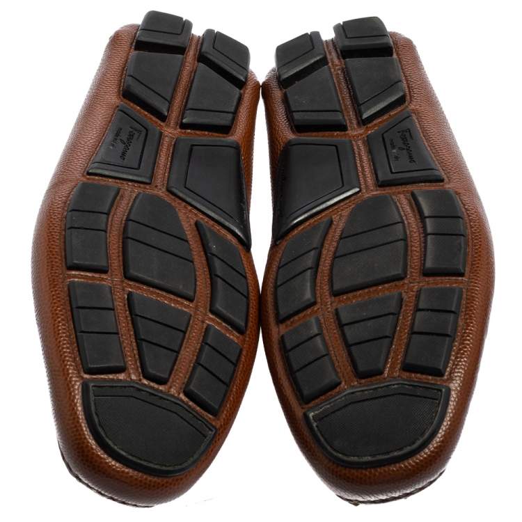 Pre Owned Salvatore Ferragamo Brown Leather Horsebit Driver Loafers Size 42