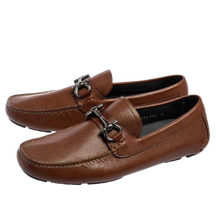 Pre Owned Salvatore Ferragamo Brown Leather Horsebit Driver Loafers Size 42