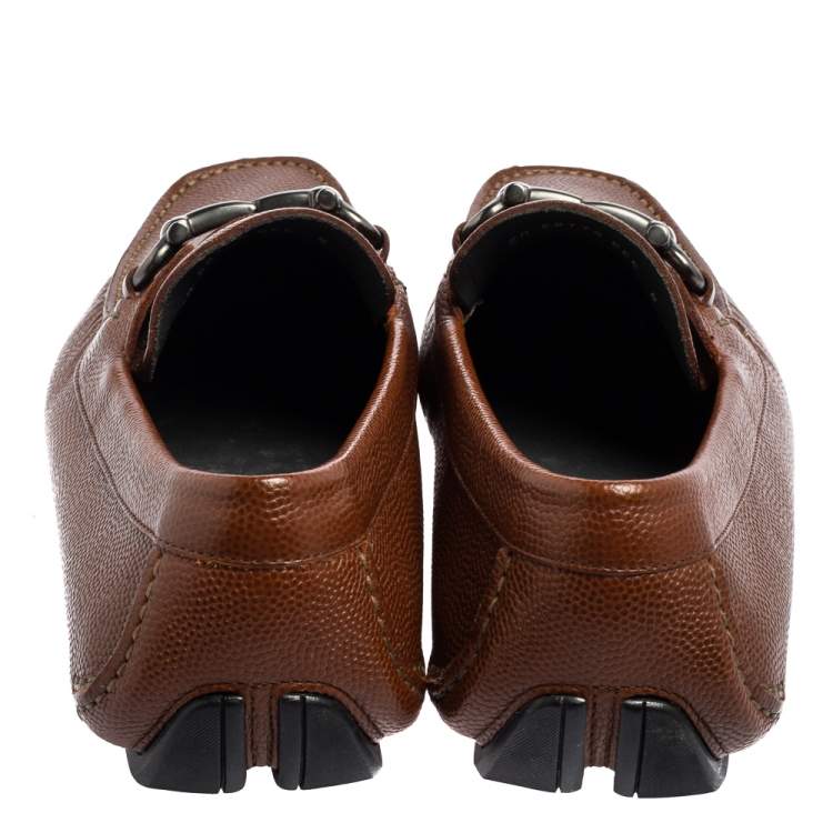 Pre Owned Salvatore Ferragamo Brown Leather Horsebit Driver Loafers Size 42
