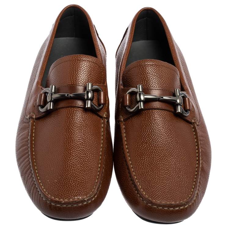 Pre Owned Salvatore Ferragamo Brown Leather Horsebit Driver Loafers Size 42