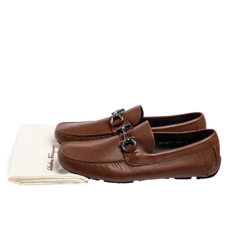Pre Owned Salvatore Ferragamo Brown Leather Horsebit Driver Loafers Size 42