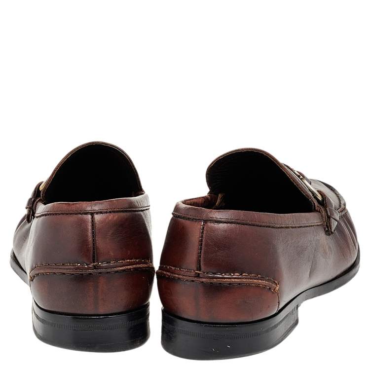 Pre Owned Salvatore Ferragamo Brown Leather Gancio Slip On Loafers Size 40