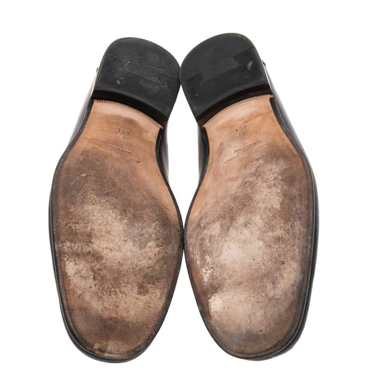 Pre Owned Salvatore Ferragamo Black Leather Gancini Bit Loafers Size 42.5