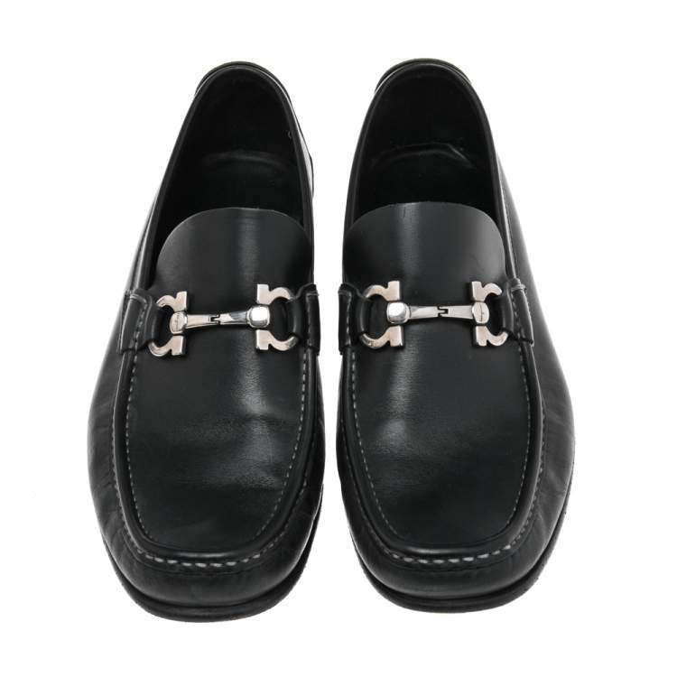 Pre Owned Salvatore Ferragamo Black Leather Gancini Bit Loafers Size 42.5