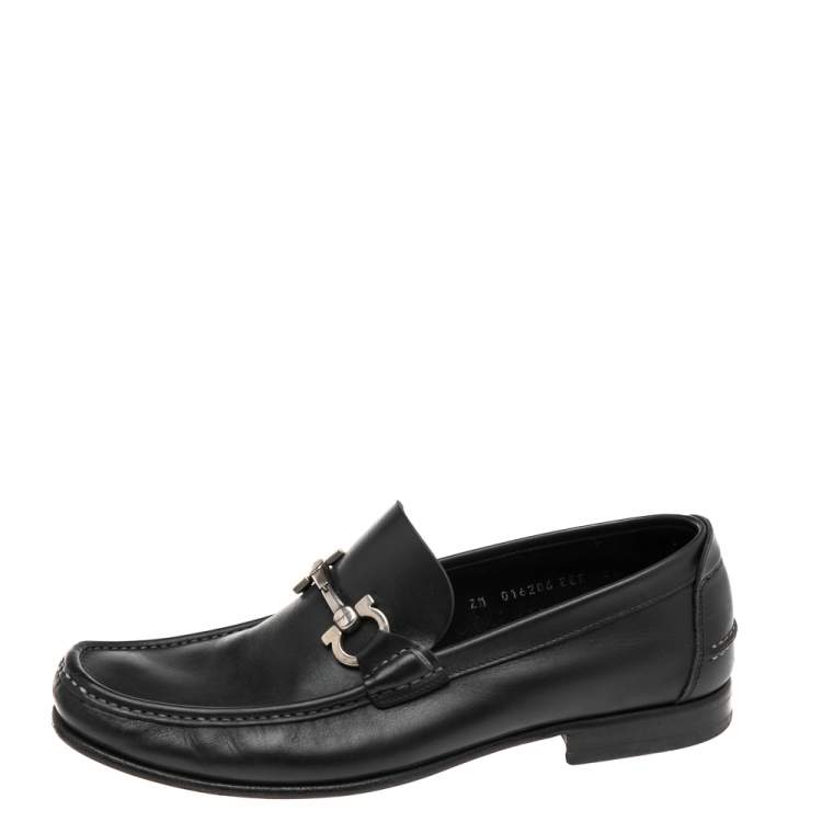 Pre Owned Salvatore Ferragamo Black Leather Gancini Bit Loafers Size 42.5