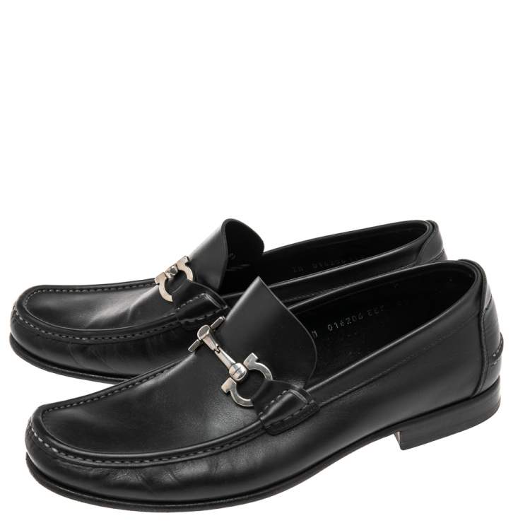 Pre Owned Salvatore Ferragamo Black Leather Gancini Bit Loafers Size 42.5