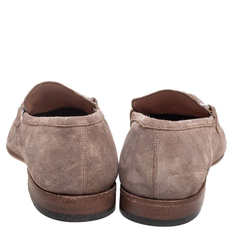 Pre Owned Salvatore Ferragamo Grey Suede Gancini Slip On Loafers Size 44