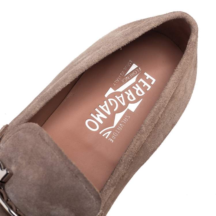 Pre Owned Salvatore Ferragamo Grey Suede Gancini Slip On Loafers Size 44