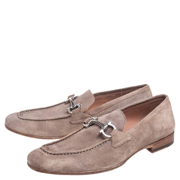 Pre Owned Salvatore Ferragamo Grey Suede Gancini Slip On Loafers Size 44