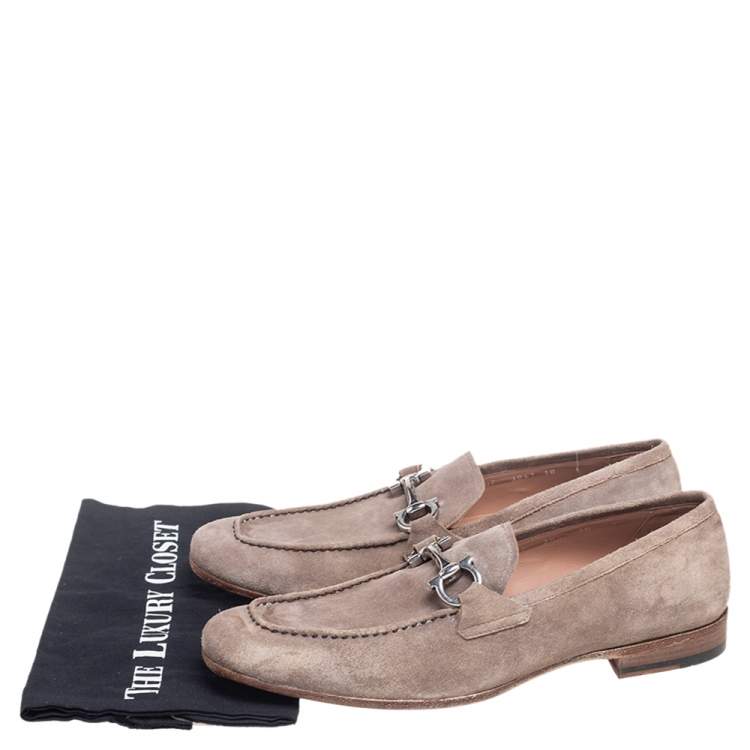 Pre Owned Salvatore Ferragamo Grey Suede Gancini Slip On Loafers Size 44
