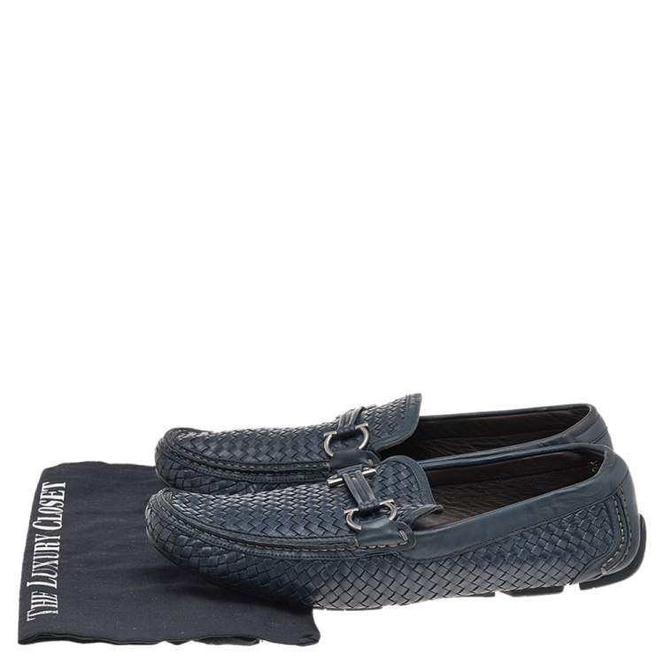 Pre Owned Salvatore Ferragamo Black Leather Slip on Loafers Size 44.5