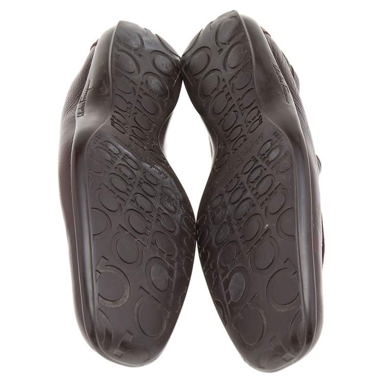 Pre Owned Salvatore Ferragamo Dark Brown Leather Slip On Penny Loafers Size 41.5