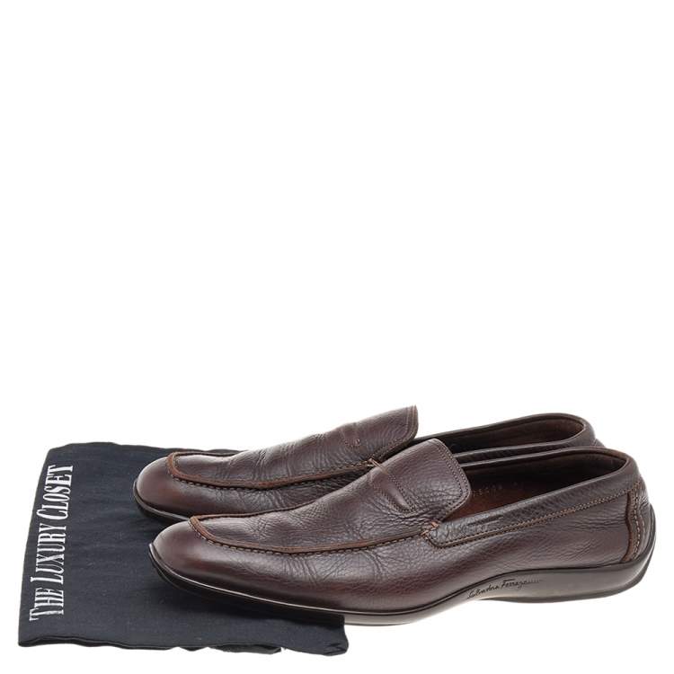 Pre Owned Salvatore Ferragamo Dark Brown Leather Slip On Penny Loafers Size 41.5