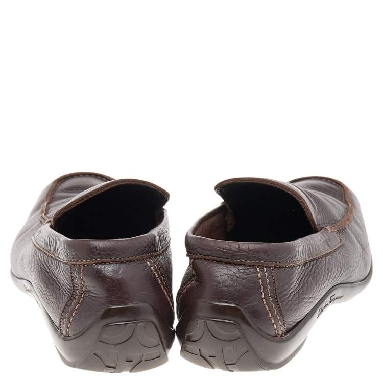 Pre Owned Salvatore Ferragamo Dark Brown Leather Slip On Penny Loafers Size 41.5