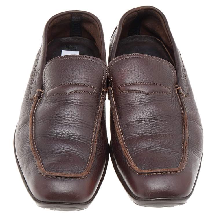 Pre Owned Salvatore Ferragamo Dark Brown Leather Slip On Penny Loafers Size 41.5