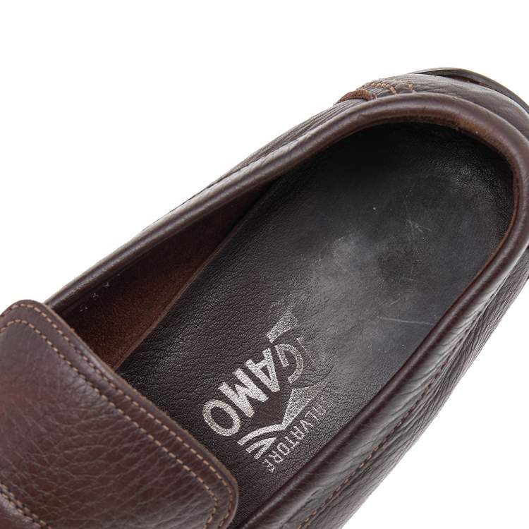 Pre Owned Salvatore Ferragamo Dark Brown Leather Slip On Penny Loafers Size 41.5