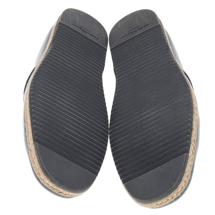 Pre Owned Salvatore Ferragamo Blue Leather Slip on Espadrilles Size 43