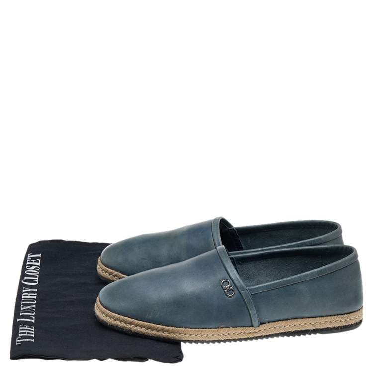 Pre Owned Salvatore Ferragamo Blue Leather Slip on Espadrilles Size 43