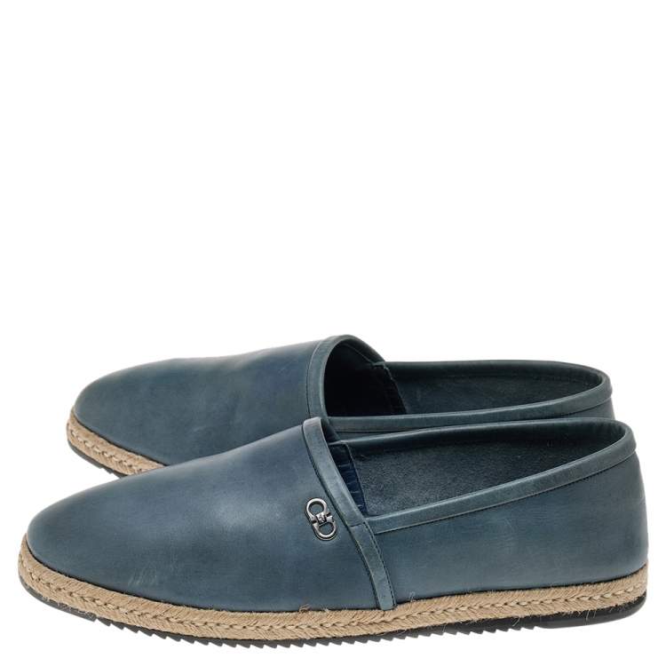 Pre Owned Salvatore Ferragamo Blue Leather Slip on Espadrilles Size 43