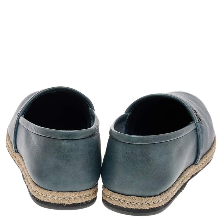 Pre Owned Salvatore Ferragamo Blue Leather Slip on Espadrilles Size 43