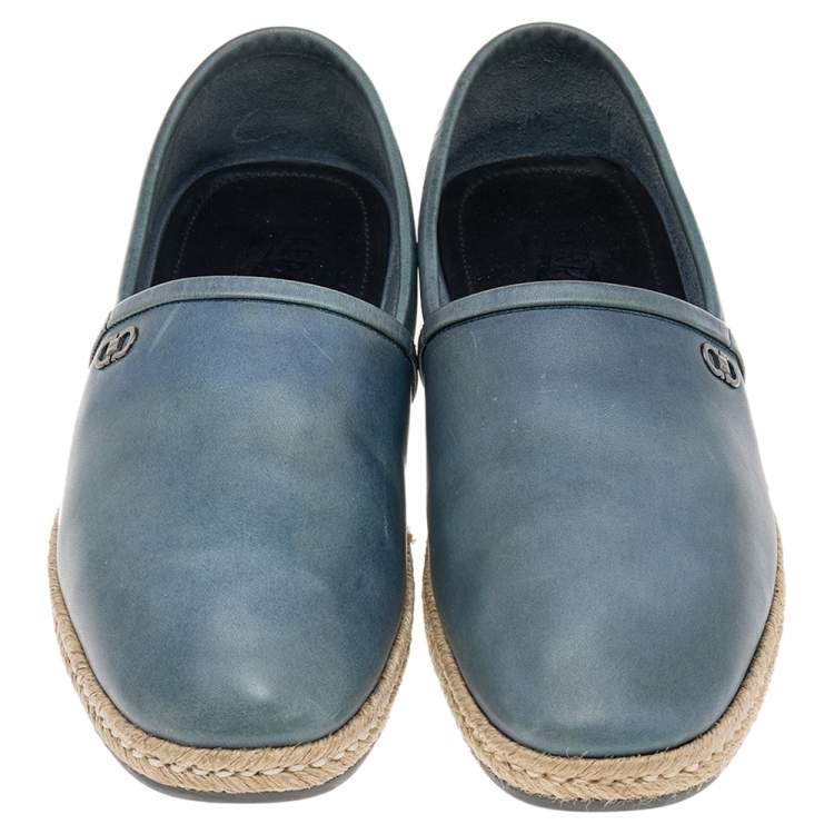 Pre Owned Salvatore Ferragamo Blue Leather Slip on Espadrilles Size 43