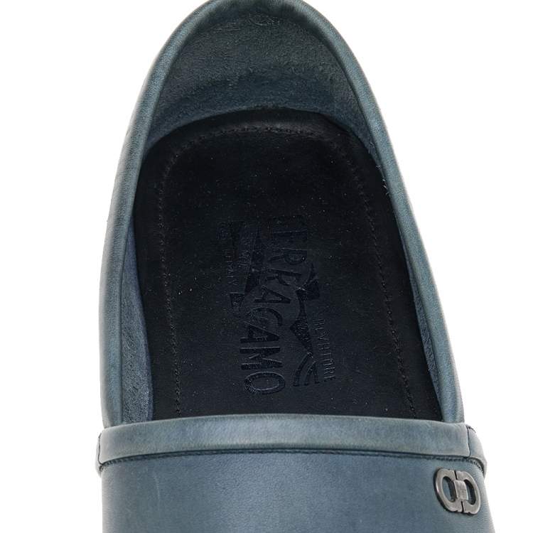 Pre Owned Salvatore Ferragamo Blue Leather Slip on Espadrilles Size 43