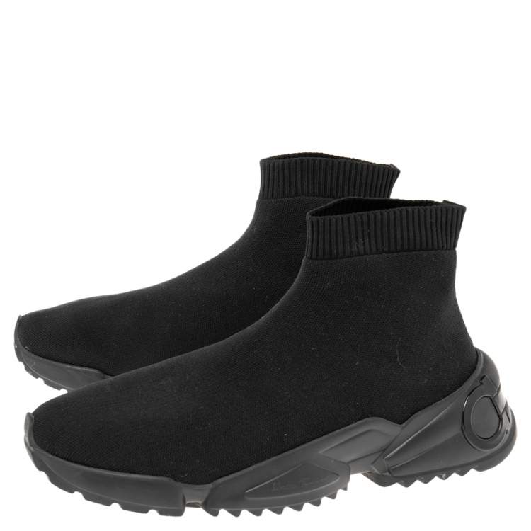 Pre Owned Salvatore Ferragamo Black Knit Fabric Gancini Sock Sneakers Size 45